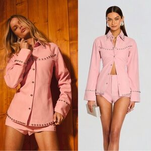 NWT Retrofete Palmira Suede Shirt Studded Pink XS $898